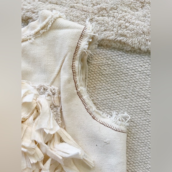 Amae Co OOAK Fringed Western Blanket Camp Striped Vest White Cream Brown 4-5T - Picture 6 of 16